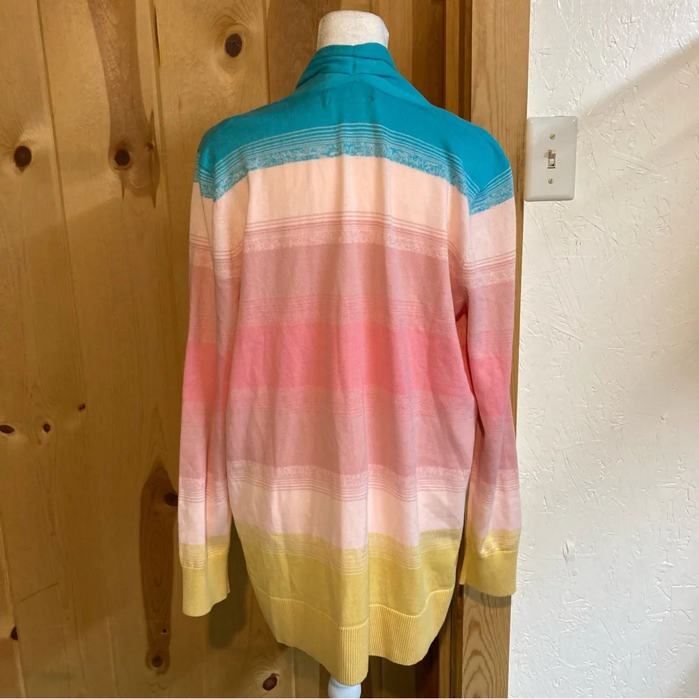 Lands' End Women's Multicolor Striped Open Cardigan size M 100% Cotton Pockets - Picture 3 of 8